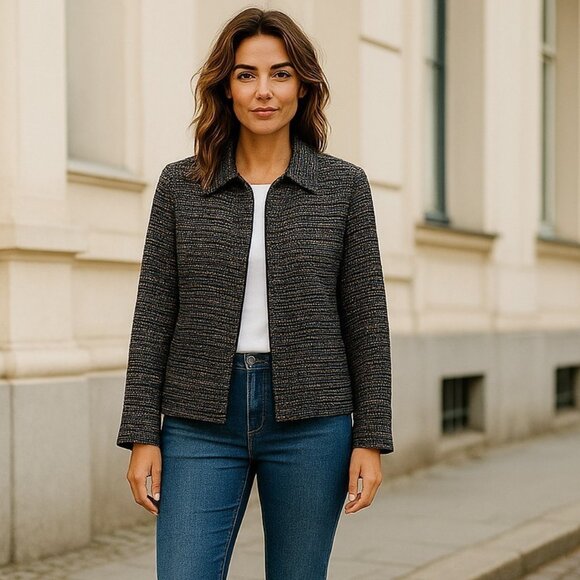 SAG HARBOR Women’s Jacket Size 14 Multi-Color Tweed Zip-Up Lined Blazer Coat - Picture 8 of 8